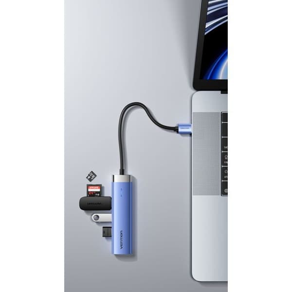 Hjemmebase - VENTION - 5-i-1 - USB 3.0 - RJ45 - 3xUSB-A - Aluminium Blå