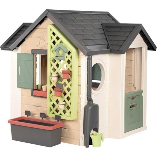 Smoby Liv - Trädgårdshus - Temahus för Trädgårdsarbete - Blomlåda, Spaljé, Fågelmatare, Vattenuppsamlare - Från 2 år Beige, grå, grön och orange