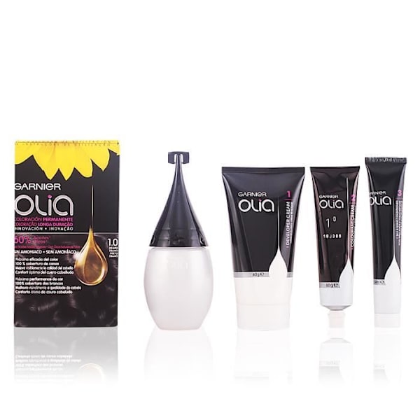 OLIA Garnier Pysyvä väri #1.0 Ebony Black 4 pz. Löydä uusi kokemus tämän värittömästi seisovan ammoniakin avulla