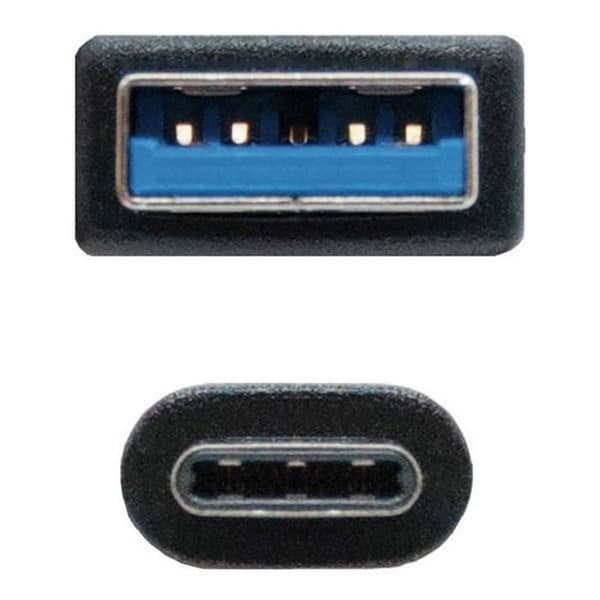 USB A - USB C - NANOCABLE - 10.01.4000 - 0,5 m - Musta - USB A ja C liittimet