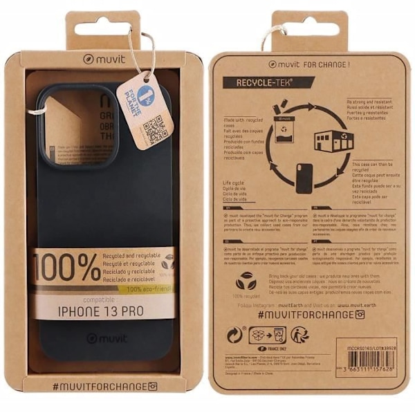 MUVIT VAIHTOON RECYCLETEK SOFT BLACK IPHONE 13 PRO Sort