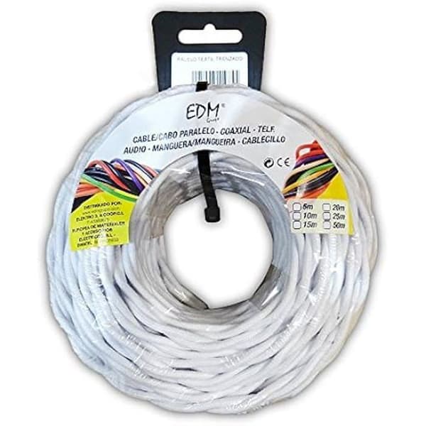 Flettet tekstil parallelkabel - EDM - 11988 - Hvid - 3x1mm - 25m