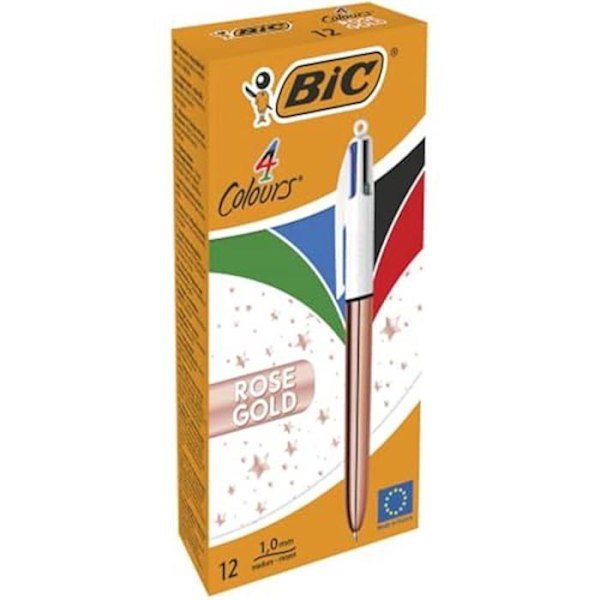 BIC 4 Colors Rose Gold kuulakärkikynä - Medium Point - musta, sininen, punainen ja vihreä muste Roséguld, vit