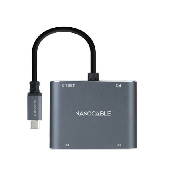 Tillbehör för nanokabelkabel - 10.16.4305 - NANOCABLE - USB-C till 2xHDMI/USB2.0/PD-omvandlare 15 cm, färggrå