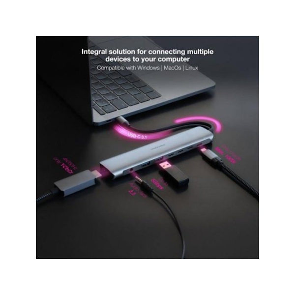 USB-C Hub 8 i 1 - NANO CABLE - 10.16.4608 - HDMI 4K - 2xUSB-A - 3xUSB-C - Grå