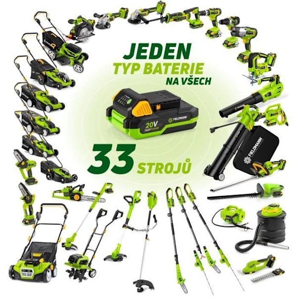 Gräsklippare utan sladd - FIELDMANN - 20V - Klippbredd 37 cm - Max höjd 75 mm - Batteri och laddare ingår inte Grön och svart