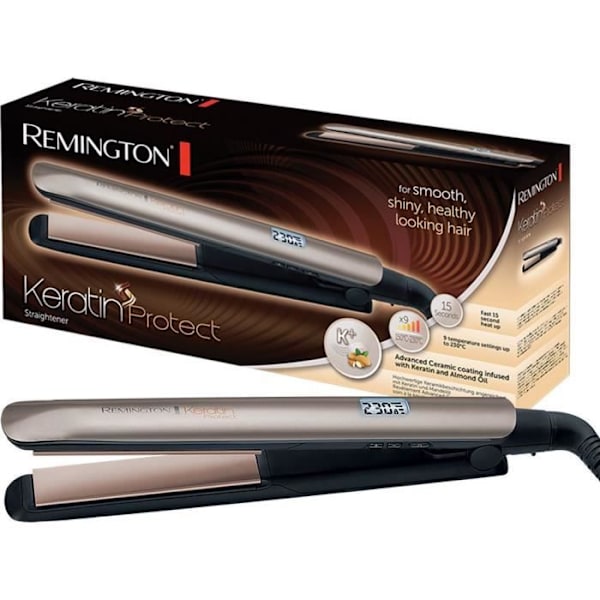 Remington S8540 glattejern, Keratin Protect glattejern, avancerede keramiske flydende plader, mandelolie Keratin Care Sort, Bronze