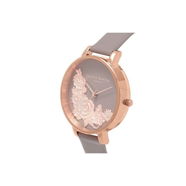 Klocka - Olivia Burton - OB16FS99 - Blommig grå urtavla - Armband i äkta läder - Quartz 38mm Grå, rosa guld