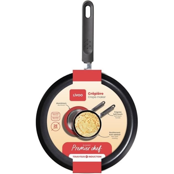 Premier Chef - Crêpière 26 cm - LIVOO - MEP149 - Non-stick utan PFOA eller PFOS - Silikongrips - För alla spisar inklusive induktion
