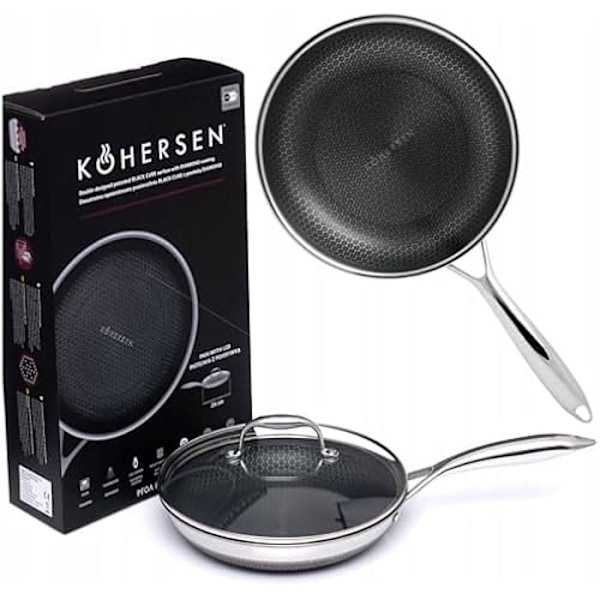 Kohersen - Stekpanna med lock - Tål maskindisk - med Black Cube non-stick beläggning - Induktionsstekpanna, Svart