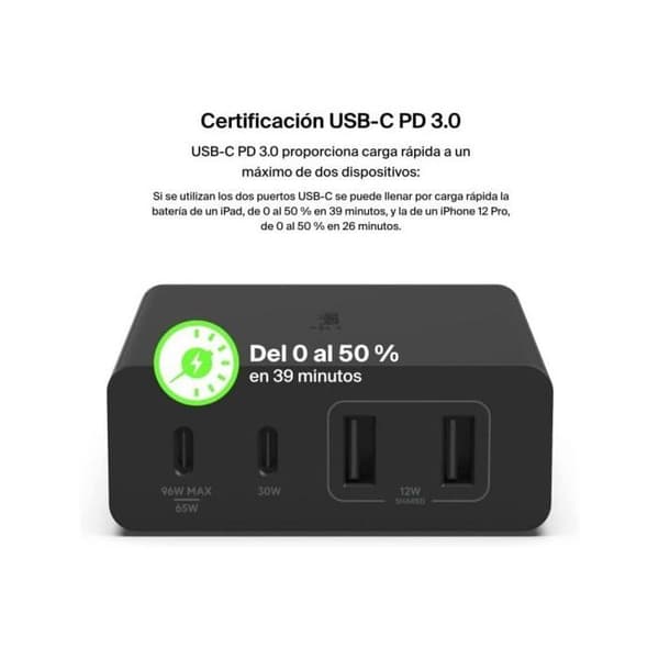 Lader - Belkin - DOCK 108W - 4 porte - USB-C og USB-A - Intelligent Power Sharing