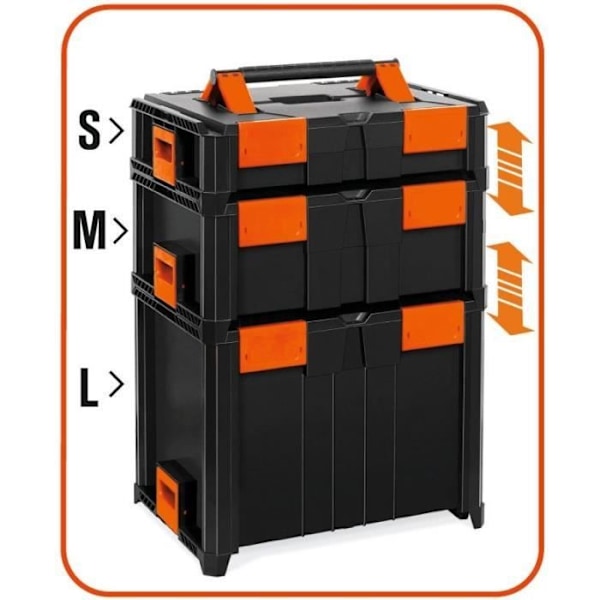 Ammattikäyttöön tarkoitettu laatikko - TOOD - Pinottava - ABS - 46x34x14 cm svart/orange