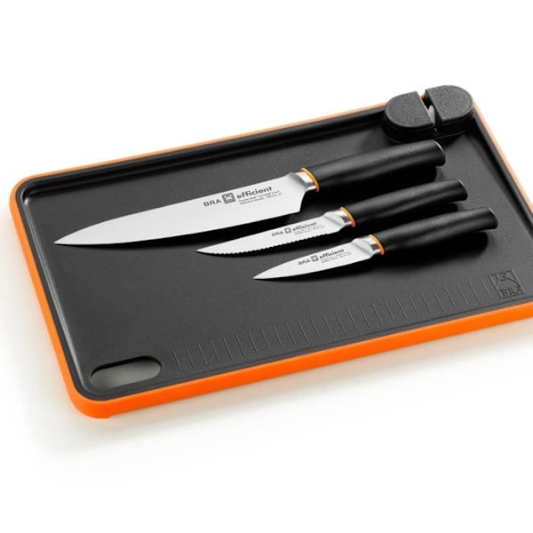 BRA Efficient | Set med 3 Efficient-knivar och skärbräda Naranja