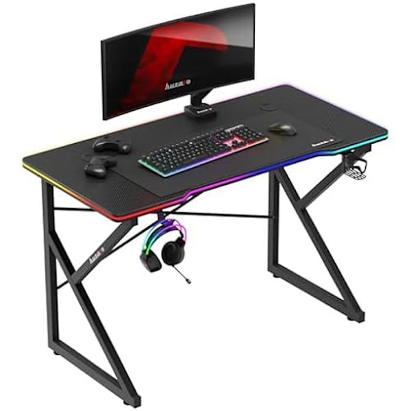Bureau gaming HUZARO Hero 1.7 RGB Musta - LED-valaistus 366 tilaa, Kuppiteline, Kuuloketuki, Säädettävät jalat Hero 1.7 RGB Svart