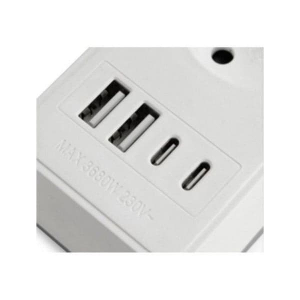 Regleta Orbegozo EN 3100 3 stik til strøm 2 USB 2 USB-C kabel 1.4m hvid