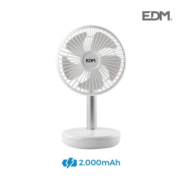 Vit laddningsbar skrivbordsfläkt 4w ø blad 17 cm edm EDM 33501 Vit