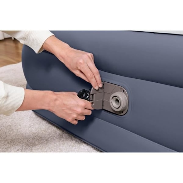 Oppustelig seng - BESTWAY - 67923 - Tritech™ SleekFlow™ - 2 personer, 226 x 152 x 84 cm, hovedgærde, indbygget pumpe blå/grå