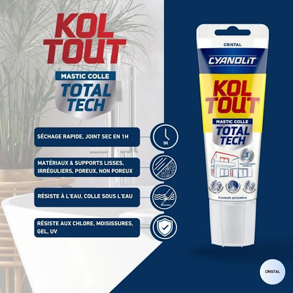 Kiinnitys- ja tiivistysliima - CYANOLIT - Total tech - Kristalli - Putki 125 ml - Kirkas - Monipuolinen ja joustava