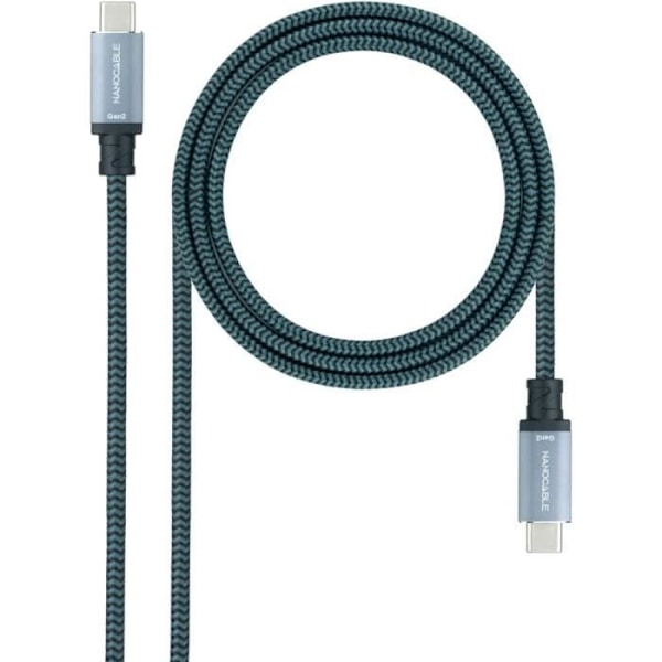 USB 3.1-kabel - NANOCABLE - USB-C til USB-C - 10Gbps - 5A - 1m Grå-Sort Grå-Sort