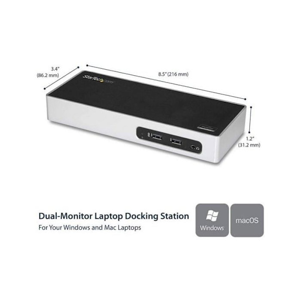 USB 3.0 dockingstation - StarTech.com - DK30ADD - Dobbelt display - HDMI, DVI, VGA - Kompakt