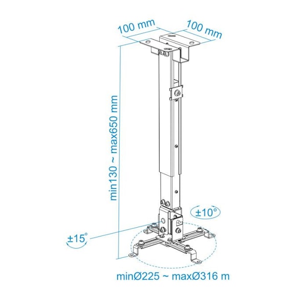 Stödplafond - TooQ - PJ2012T-W - Kapacitet 20 kg - Längd 13-65 cm - Lutning -15° till 15° Vit