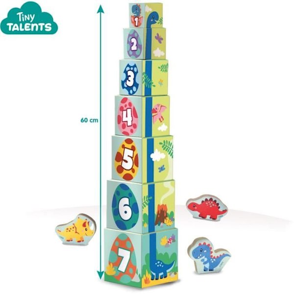 Staplingsblockstorn med dinosauriefigurer - Skicklighetsspel - SES CREATIVE - Staplingstorn med 3 dinosauriefigurer. Flerfärgad