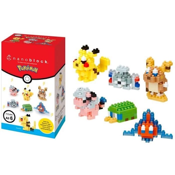 6 palanukkakokoelma - BANDAI - NANOBLOCK - Pokémon sähkötyyppi pakkaus Gul, Svart, Grön, Röd