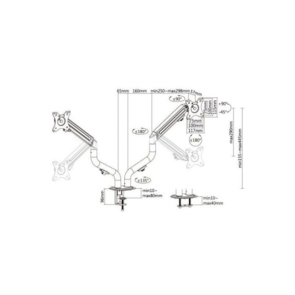 Bordstöd - AISENS - DT32TSR-141 - Nejkbar - 3 Pivotpunkter - 2 Armar - 8Kg