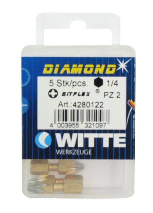 Skruetrækkerbits - WITTE - 428012 - Længde 25 mm - PZ 2 DIAMOND FLEX - 5 enheder