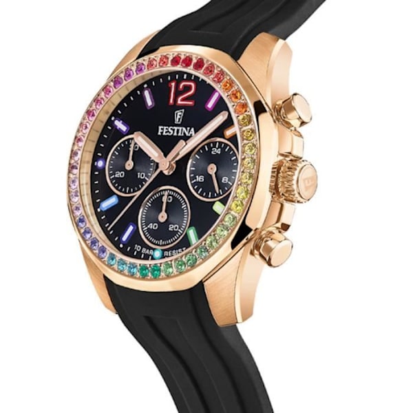 Ur - FESTINA - Boyfriend Rainbow F20611/3 - Kvarts - Sort - Silikonearmbånd Svart