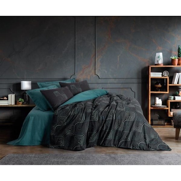 Sängkläder - 1 påslakan 220 x 240 cm + 2 örngott 60 x 60 cm - 100% förstärkt bomull - Blå Blå olja