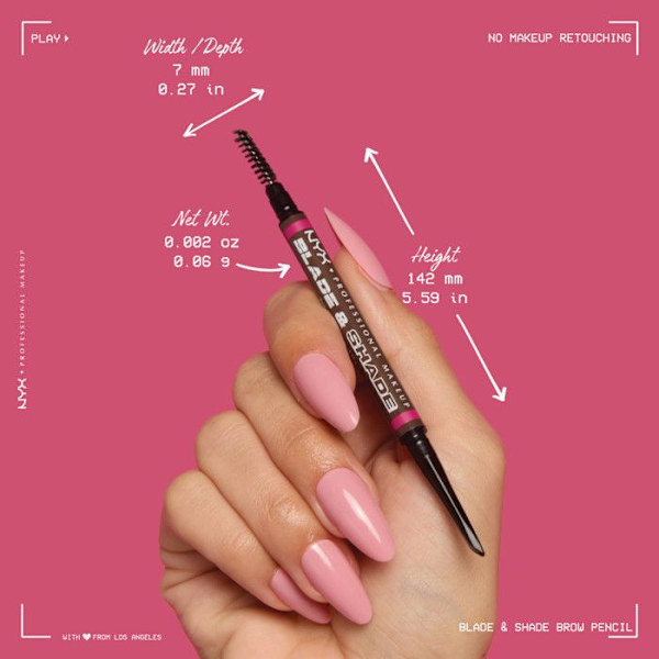 NYX Professional Makeup Blade & Shade, Kaksipäinen kulmakynä, kesto jopa 16h, Musta Sort