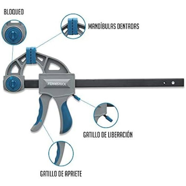 Ferrestock quick release sergent - Sæt med 2 - A3 stål - Maksimal åbning 207mm