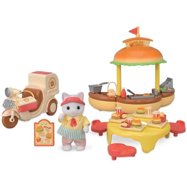 Catering Game - SYLVANIAN FAMILIES - Hamburgerställ - Latte Cat Dad and Scooter Flerfärgad