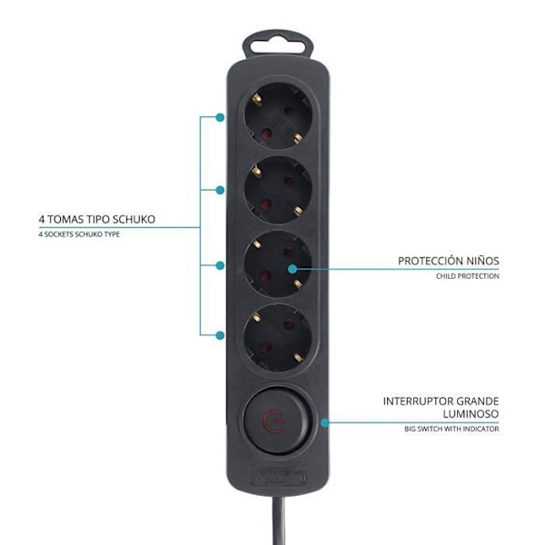 Tm Elektron Multiprise 4 Uttag med Strömbrytare, Svart - TMUAD204BK