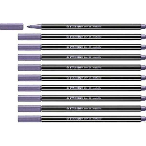 Metallinen huopakynä - STABILO Pen 68 metallinen - 10 kpl keskikärkikynän pakkaus - Lila Lila