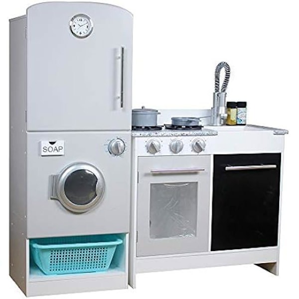 Puinen lelukeittiö - WOOMAX - Moderni Modulaarinen - 2 moduulia - 7 lisävarustetta - Monivärinen Flerfärgad