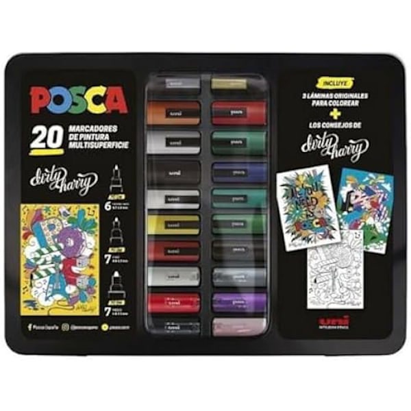 UNI METALFICKA VÄSKA 20 FÄRGER - UNI-BALL - POSCA 20P SURT - Flerfärgad