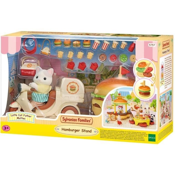 Catering Game - SYLVANIAN FAMILIES - Hamburgerställ - Latte Cat Dad and Scooter Flerfärgad