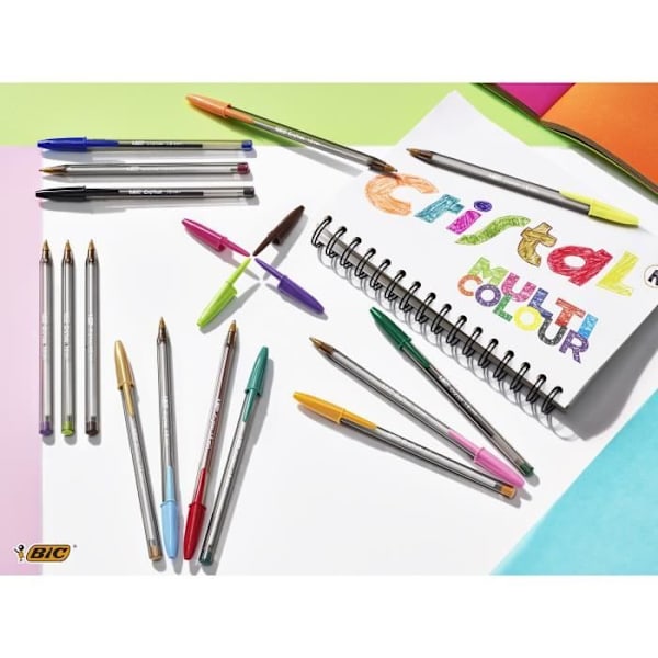 BIC Cristal Multicolour Kuglepenne Broad Point (1,6 mm) - Assorterede farver, pose med 15 stk. Blandad