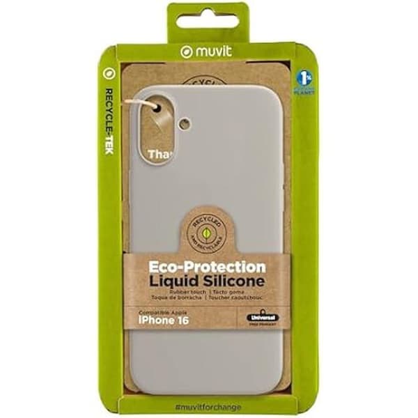Cover - MUVIT - iPhone 16 - Genanvendt silikone - Fleksibel - Sort Sort