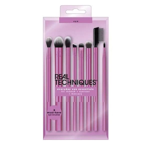 Makeup børste - Real Techniques - Eye Essentials - 8 dele - Rosa farve - Perfekt øjenmakeup Violet
