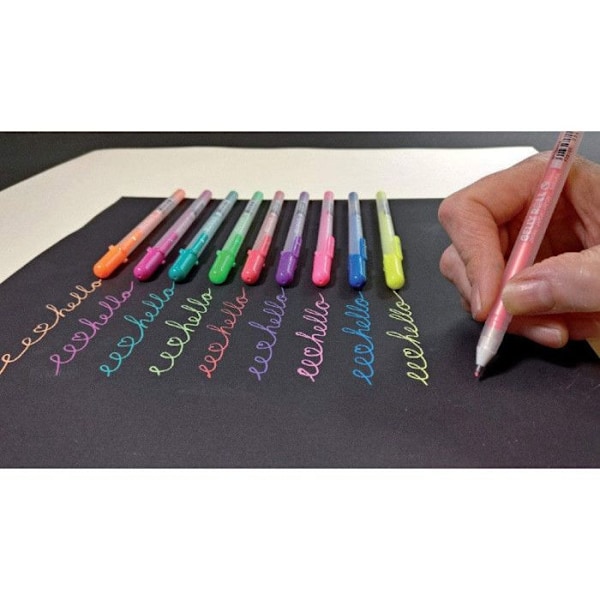 Sæt med 12 gelblyanter - SAKURA - Gelly Roll Moonlight - Fluorescerende - Glitrende - Fin spids Fluorescerende, Glitter
