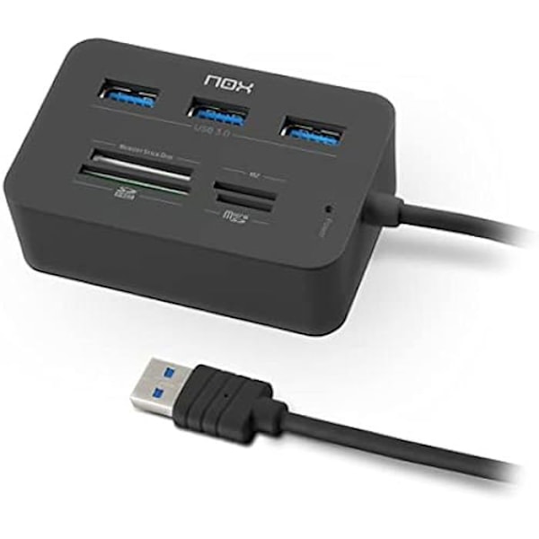 NOX USB 3 Complete Card Reader -NXLITERDRONE- USB HUB ja kortinlukija, yhteensopiva useimpien korttien kanssa, USB 3.0,