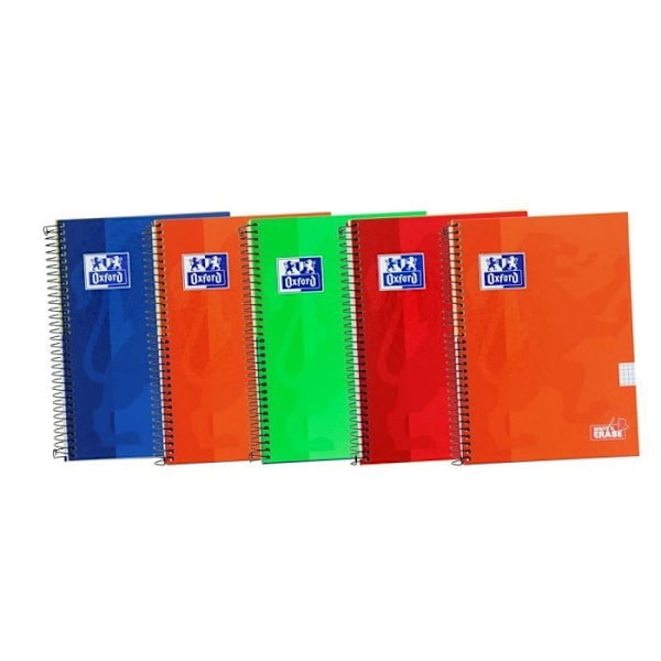 Oxford Notebook - 100430151 - Klassisk supplerende spiralnotesbog, 80 ark, assorterede farver, 4 formater, pakke med 5