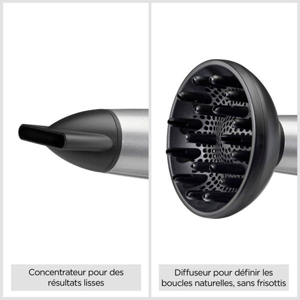 Hårføner - BABYLISS - D580DE - Cosmos - 2100 W - Diffuser - Let og kompakt Sølvgrå og sort