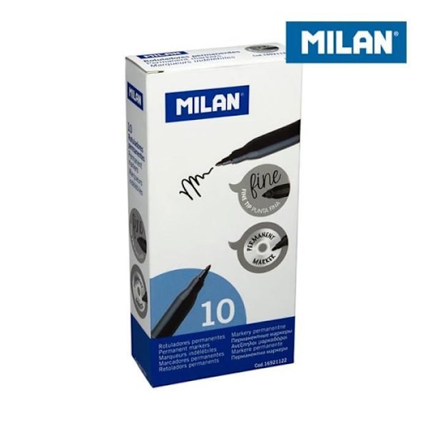 Pysyvät tussit - Milano - 10 kpl pakkaus - Hieno kärki - Alkoholipohjainen muste - Musta Svart