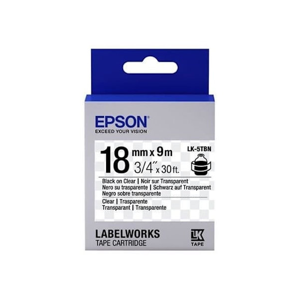 EPSON LK-5TBN Etikettape - Sort/Transparent - Rulle (1,8 cm x 9 m) - Termisk overførsel