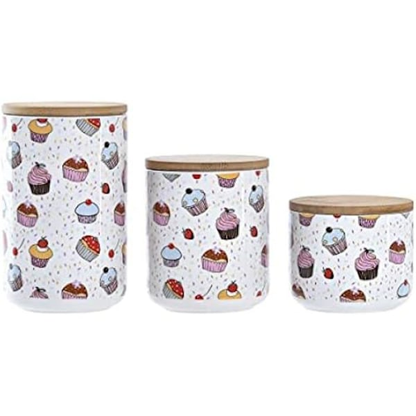 3 purkin setti - DKD Home Decor - Kivitavara ja bambu - Monivärinen - Valkoinen - Vakio Flerfärgad