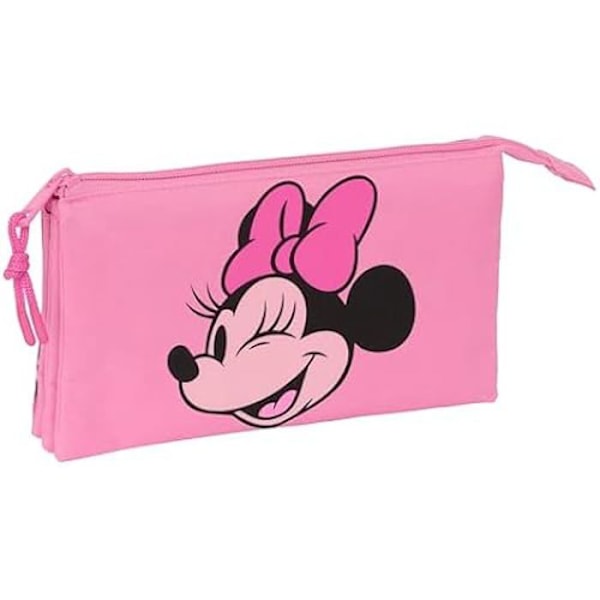 Skolpennfodral - SAFTA - Minnie Mouse Loving - Trippel dragkedja - Slitstark polyester - Ultralätt Rosa